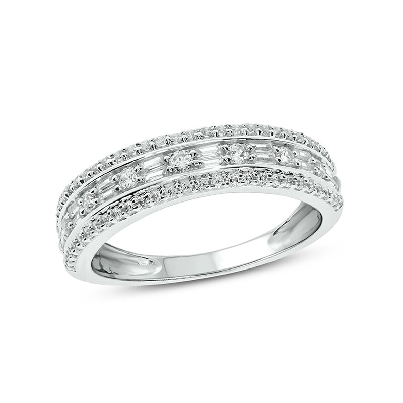 Main Image 1 of Previously Owned - 1/2 CT. T.W. Baguette and Round Diamond Vintage-Style Anniversary Band in 10K White Gold