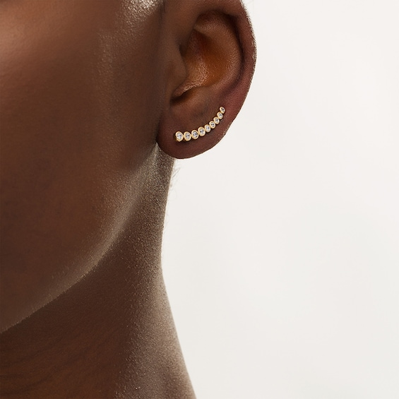 Previously Owned - Remixed Reimagined 1/4 CT. T.w. Journey Diamond Curved Crawler Earrings in 10K Gold