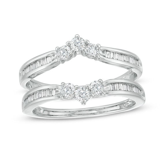 Previously Owned - 5/8 CT. T.w. Baguette and Round Diamond Enhancer in 14K White Gold
