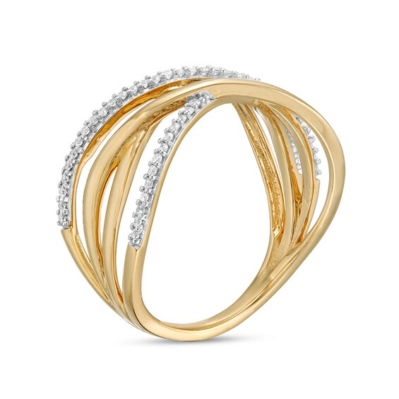 Previously Owned - 1/5 CT. T.w. Diamond Multi-Row Crossover Ring in 10K Gold