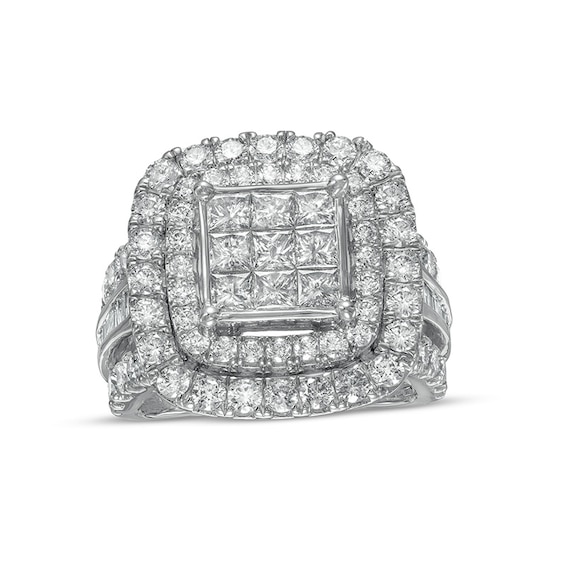 Previously Owned - 3 CT. T.w. Multi-Diamond Princess-Cut Diamond Double Frame Engagement Ring in 10K White Gold