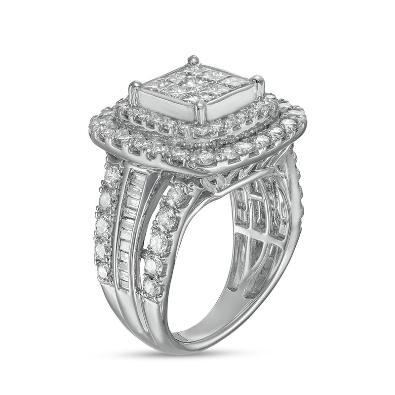 Main Image 3 of Previously Owned - 3 CT. T.W. Multi-Diamond Princess-Cut Diamond Double Frame Engagement Ring in 10K White Gold
