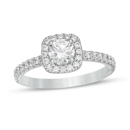 Previously Owned - 1 CT. T.W.  Diamond Cushion Frame Engagement Ring in Platinum (I/SI2)