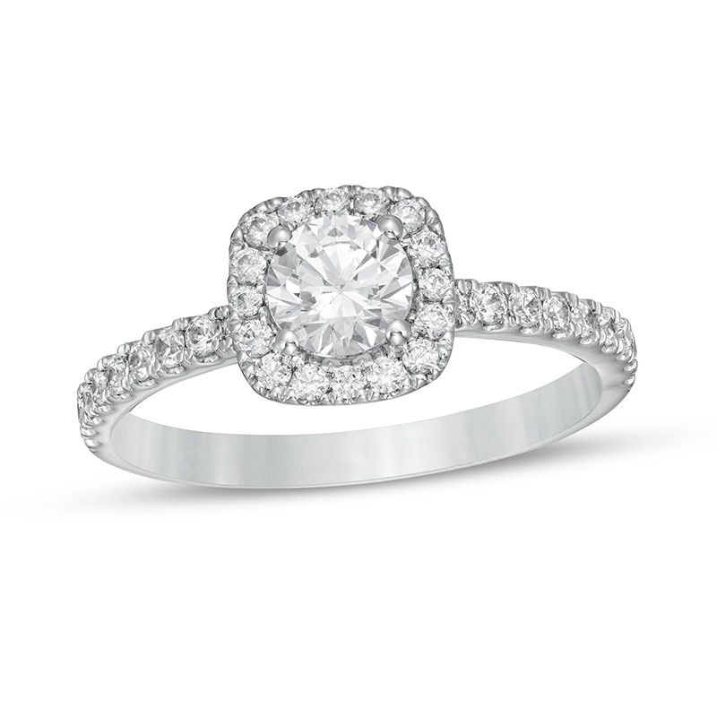 Main Image 1 of Previously Owned - 1 CT. T.W.  Diamond Cushion Frame Engagement Ring in Platinum (I/SI2)