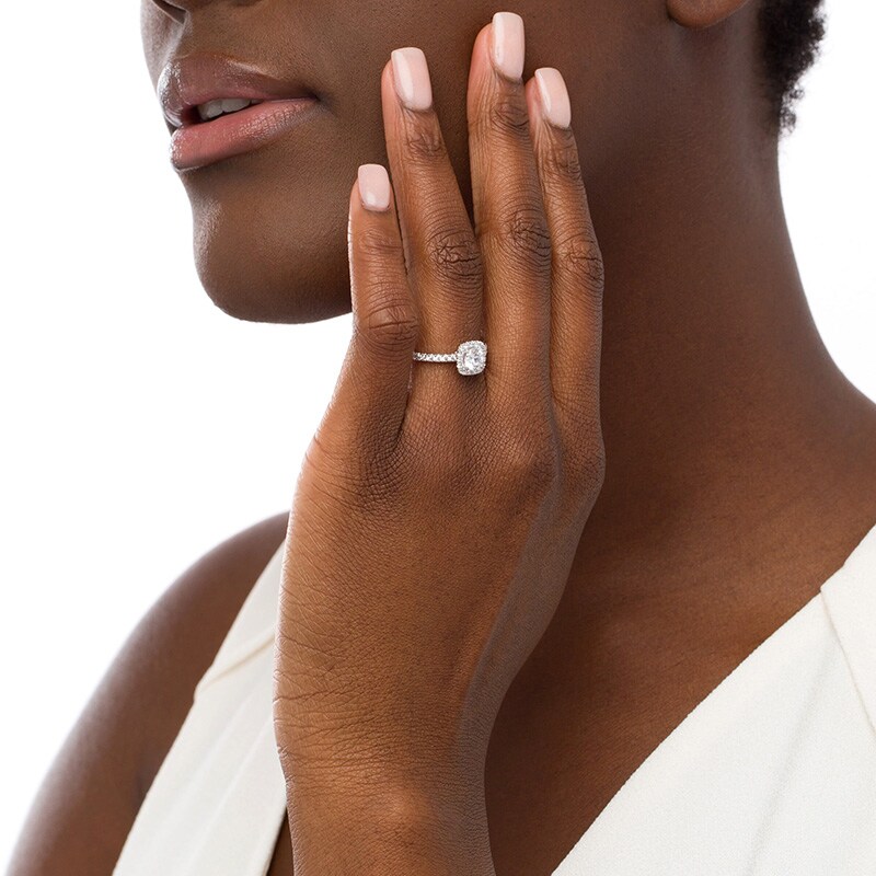 Main Image 2 of Previously Owned - 1 CT. T.W.  Diamond Cushion Frame Engagement Ring in Platinum (I/SI2)