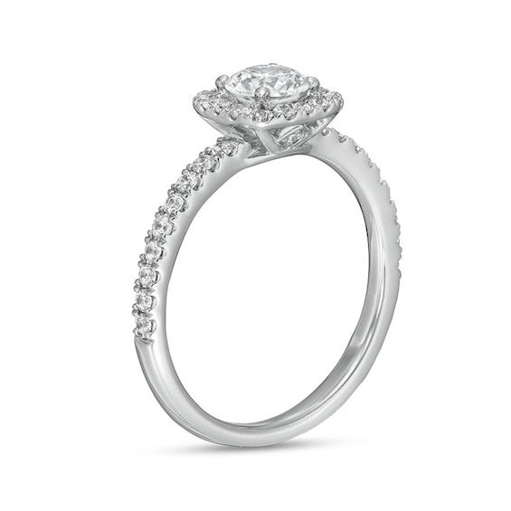Previously Owned - 1 CT. T.w. Diamond Cushion Frame Engagement Ring in Platinum (I/Si2)