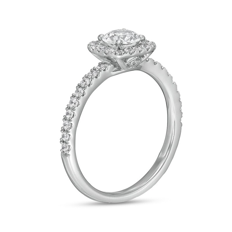 Main Image 3 of Previously Owned - 1 CT. T.W.  Diamond Cushion Frame Engagement Ring in Platinum (I/SI2)