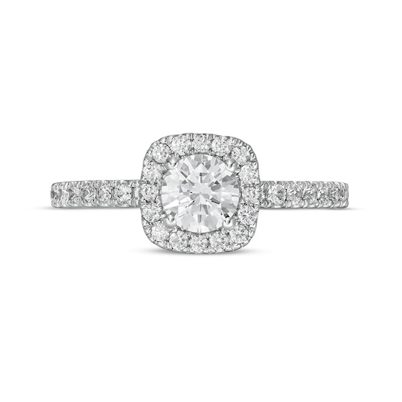 Previously Owned - 1 CT. T.w. Diamond Cushion Frame Engagement Ring in Platinum (I/Si2)