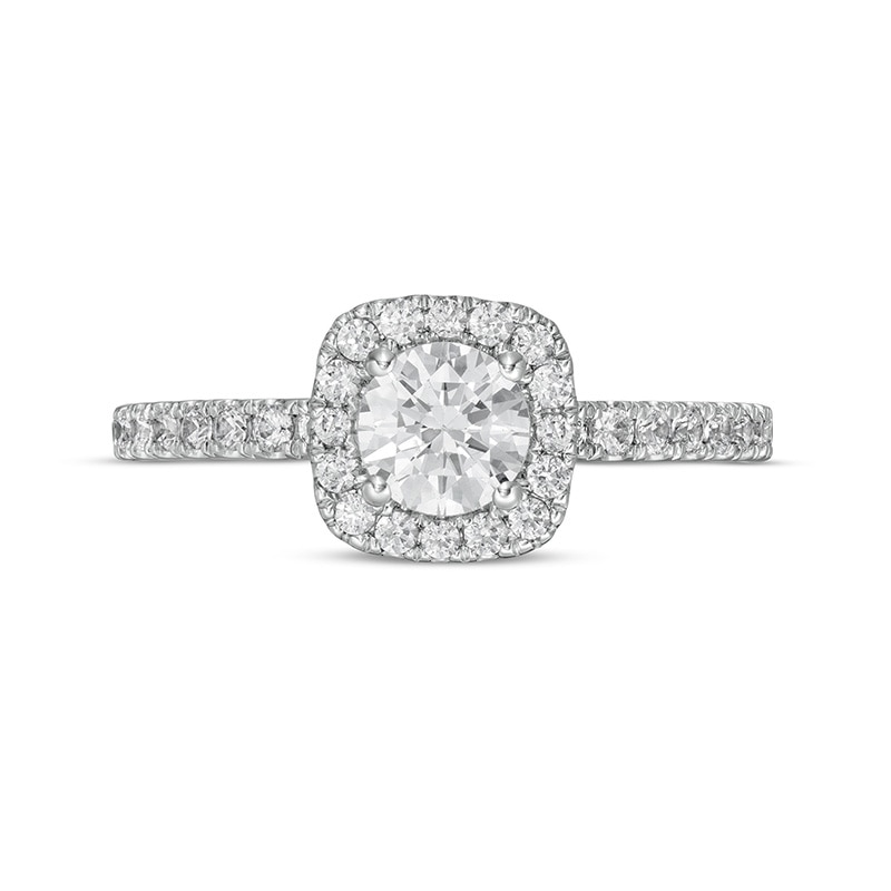 Main Image 4 of Previously Owned - 1 CT. T.W.  Diamond Cushion Frame Engagement Ring in Platinum (I/SI2)