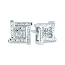Previously Owned - 1/20 CT. T.W. Composite Square Diamond Overlapping Stud Earrings in 14K White Gold