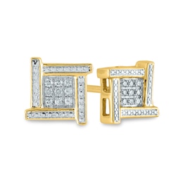 Previously Owned - 1/20 CT. T.W. Composite Square Diamond Overlapping Stud Earrings in 14K Gold