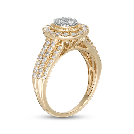 Previously Owned - 1 CT. T.w. Multi-Diamond Oval Diamond Frame Multi-Row Engagement Ring in 10K Gold