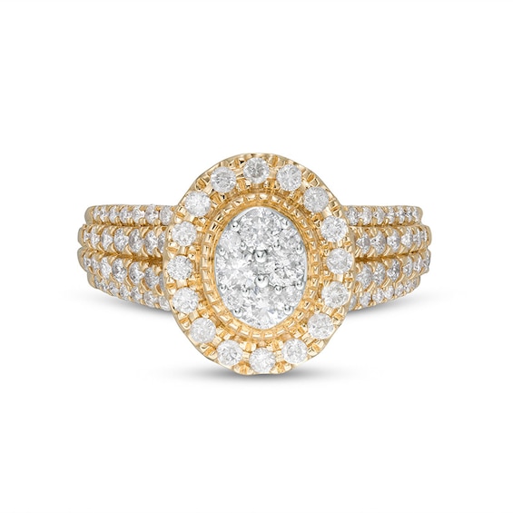 Previously Owned - 1 CT. T.w. Multi-Diamond Oval Diamond Frame Multi-Row Engagement Ring in 10K Gold