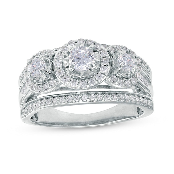 Previously Owned - 1 CT. T.w. Diamond Past Present Future® Frame Split Shank Engagement Ring in 10K White Gold