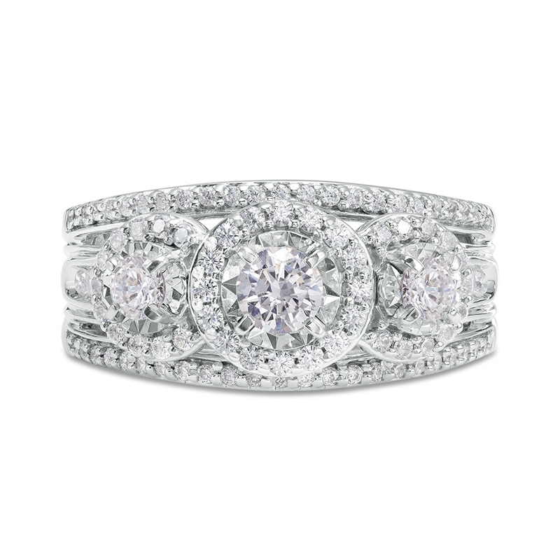 Main Image 4 of Previously Owned - 1 CT. T.W. Diamond Past Present Future® Frame Split Shank Engagement Ring in 10K White Gold