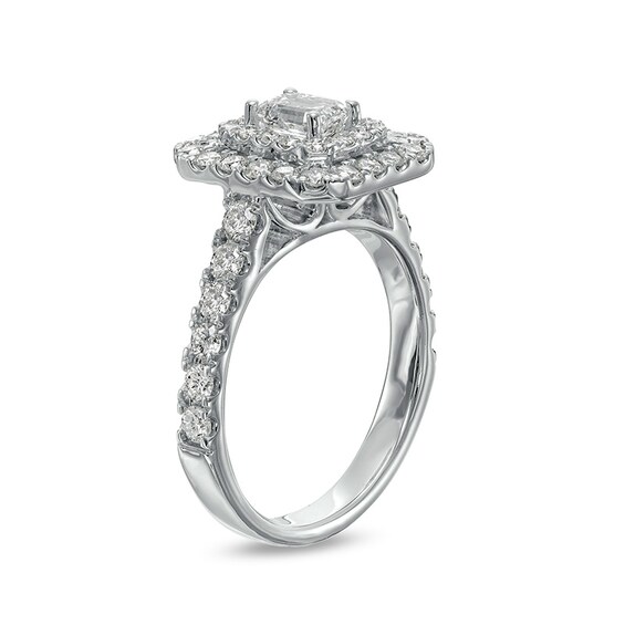 Previously Owned - 1-1/2 CT. T.w. Emerald-Cut Diamond Double Frame Engagement Ring in 14K White Gold (I/Si2)