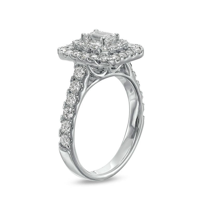 Main Image 3 of Previously Owned - 1-1/2 CT. T.W. Emerald-Cut Diamond Double Frame Engagement Ring in 14K White Gold (I/SI2)