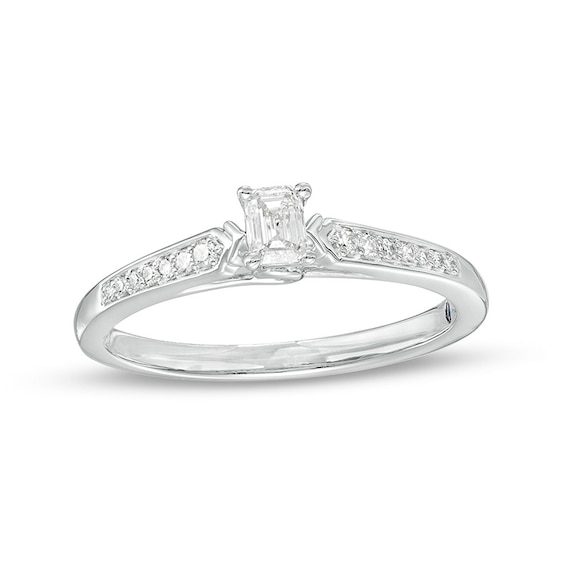 Previously Owned - 1/4 CT. T.w. Emerald-Cut Diamond Promise Ring in 10K White Gold