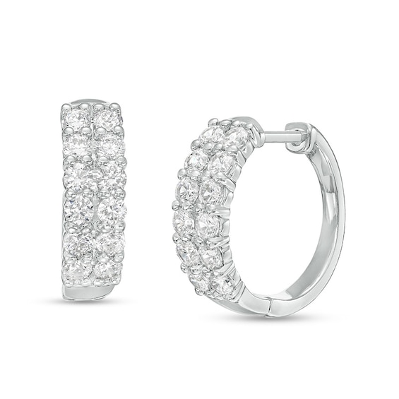 Previously Owned - 2 CT. T.w. Lab-Grown Diamond Double Row Hoop Earrings in 14K White Gold (F/Si2)