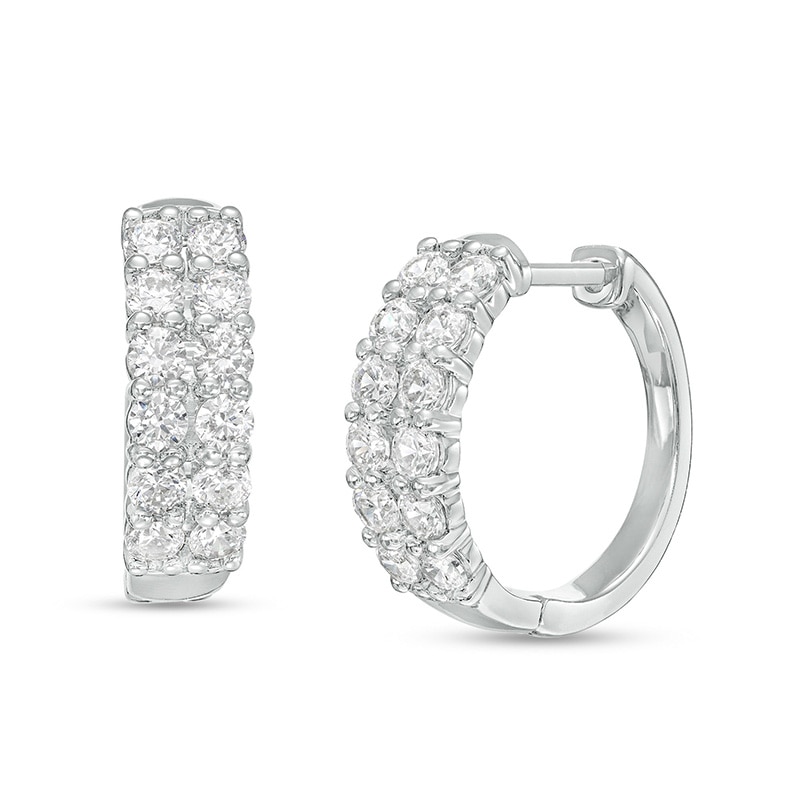 Main Image 1 of Previously Owned - 2 CT. T.W.  Lab-Grown Diamond Double Row Hoop Earrings in 14K White Gold (F/SI2)