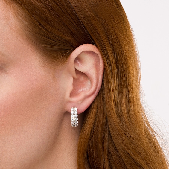 Previously Owned - 2 CT. T.w. Lab-Grown Diamond Double Row Hoop Earrings in 14K White Gold (F/Si2)