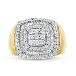 Previously Owned - 1-1/2 CT. T.W. Cushion-Shaped Multi-Diamond Triple Frame Ring in 10K Gold