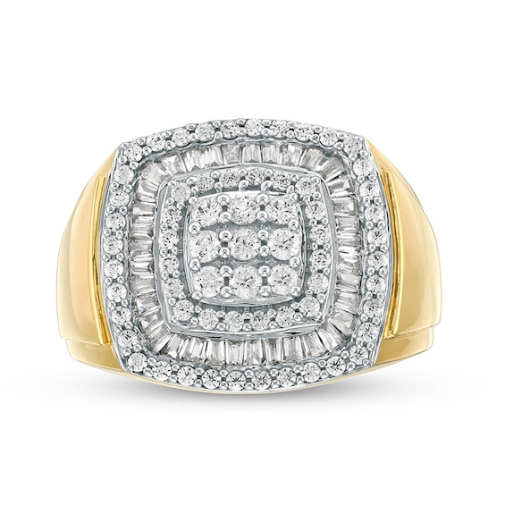 Previously Owned - 1-1/2 CT. T.w. Cushion-Shaped Multi-Diamond Triple Frame Ring in 10K Gold