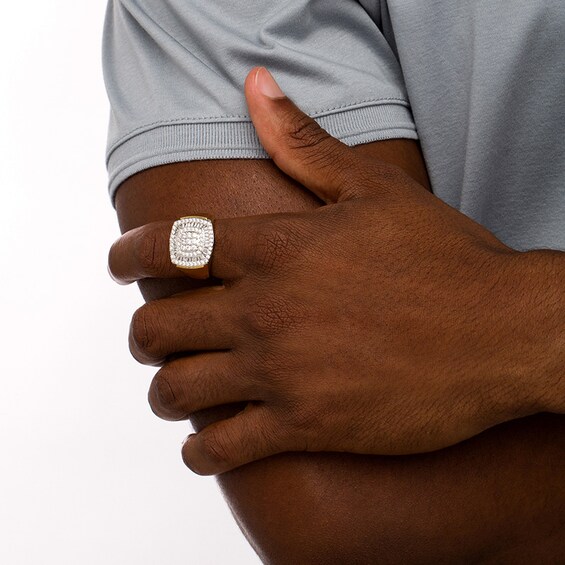 Previously Owned - 1-1/2 CT. T.w. Cushion-Shaped Multi-Diamond Triple Frame Ring in 10K Gold