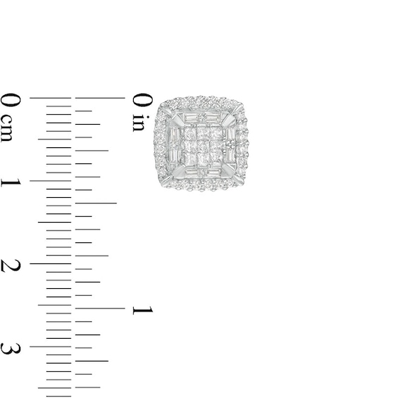Previously Owned - 1 CT. T.w. Cushion-Shaped Multi-Diamond Double Frame Stud Earrings in 10K White Gold