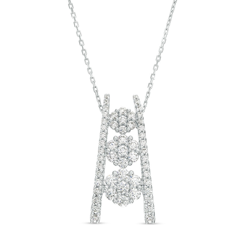 Main Image 1 of Previously Owned - Marilyn Monroe™ Collection 3/4 CT. T.W. Journey Multi-Diamond Trio Ladder Pendant in 10K White Gold