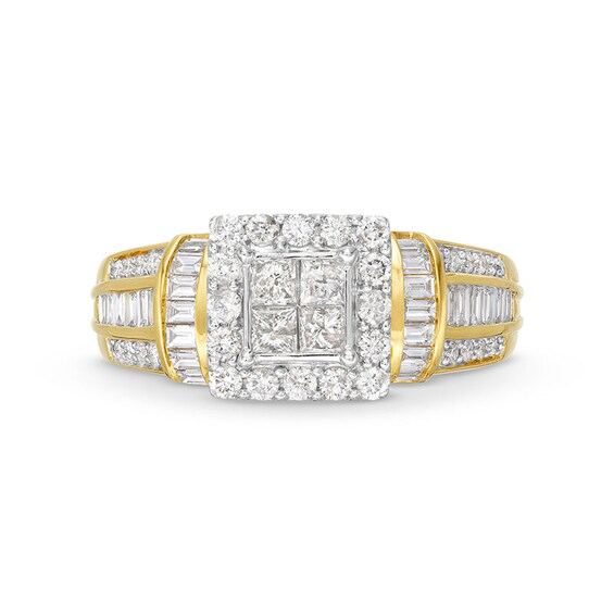 Previously Owned - 1 CT. T.w. Quad Princess-Cut Diamond Square Frame Collar Engagement Ring in 10K Gold