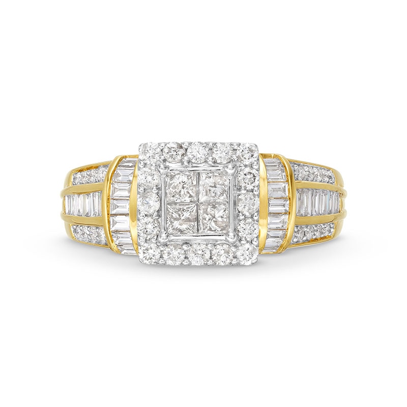 Main Image 4 of Previously Owned - 1 CT. T.W. Quad Princess-Cut Diamond Square Frame Collar Engagement Ring in 10K Gold