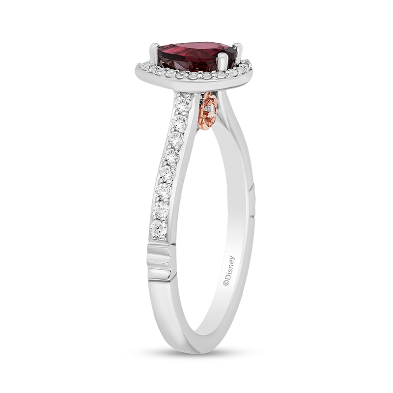 Main Image 2 of Previously Owned - Enchanted Disney Mulan Rhodolite Garnet and 1/3 CT. T.W. Diamond Frame Ring in 14K Two-Tone Gold