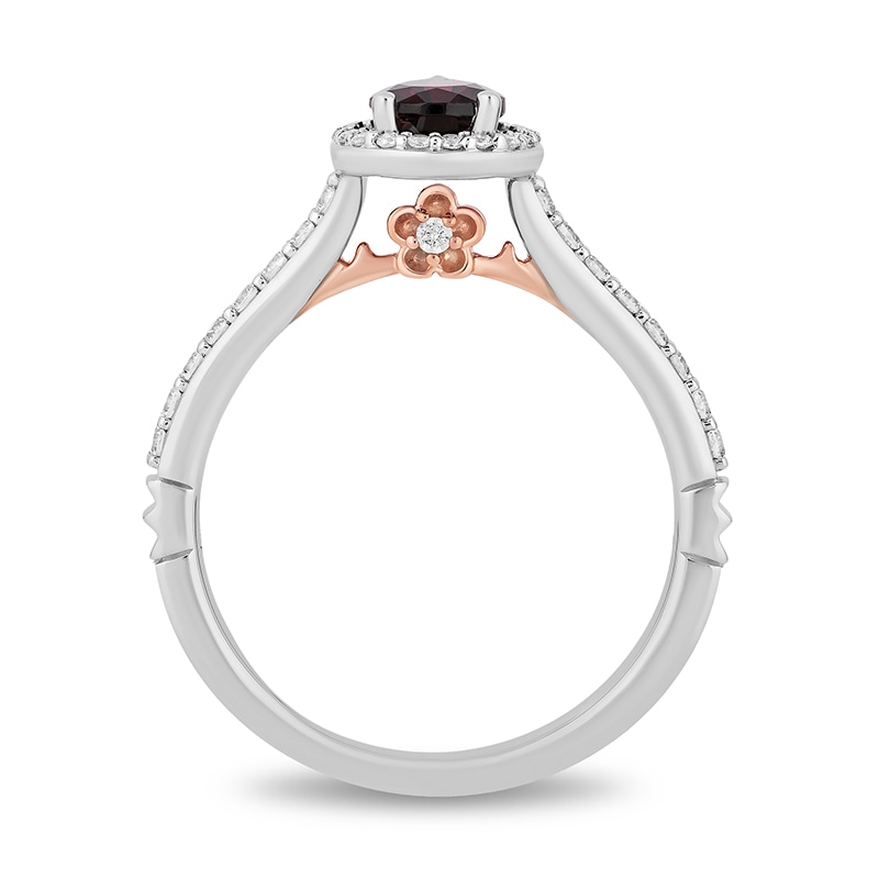 Main Image 3 of Previously Owned - Enchanted Disney Mulan Rhodolite Garnet and 1/3 CT. T.W. Diamond Frame Ring in 14K Two-Tone Gold
