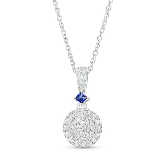 Previously Owned - Vera Wang Love Collection 1/4 CT. T.w. Multi-Diamond and Blue Sapphire Pendant in 10K White Gold