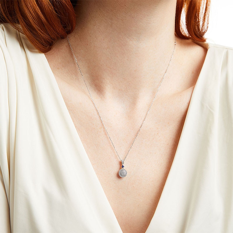 Main Image 2 of Previously Owned - Vera Wang Love Collection 1/4 CT. T.W. Multi-Diamond and Blue Sapphire Pendant in 10K White Gold