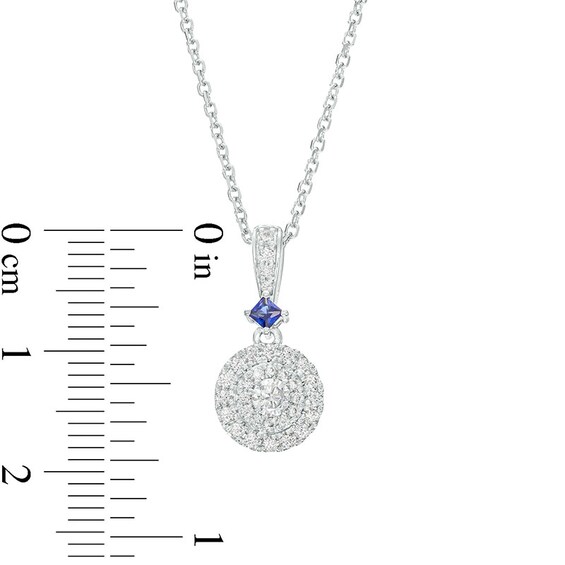 Previously Owned - Vera Wang Love Collection 1/4 CT. T.w. Multi-Diamond and Blue Sapphire Pendant in 10K White Gold