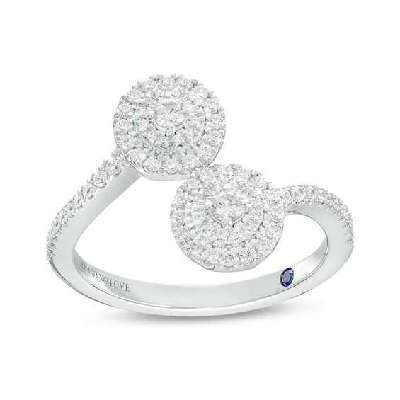 Previously Owned - Vera Wang Love Collection 3/8 CT. T.w. Diamond Double Frame Bypass Open Shank Ring in 10K White Gold