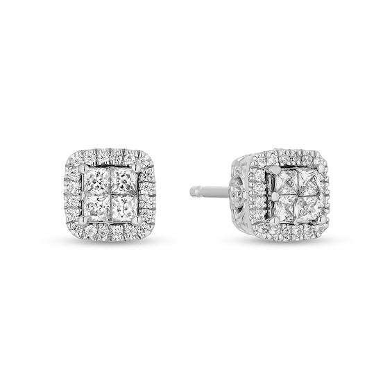 Previously Owned - Enchanted Disney Cinderella 1/2 CT. T.w. Quad Princess-Cut Diamond Stud Earrings in Sterling Silver