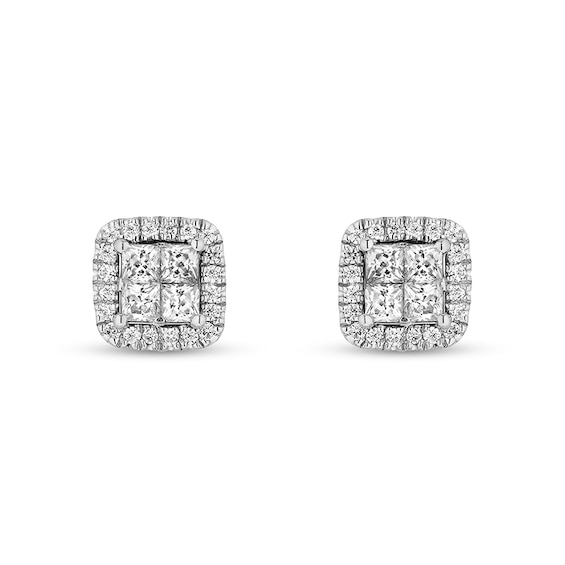 Previously Owned - Enchanted Disney Cinderella 1/2 CT. T.w. Quad Princess-Cut Diamond Stud Earrings in Sterling Silver
