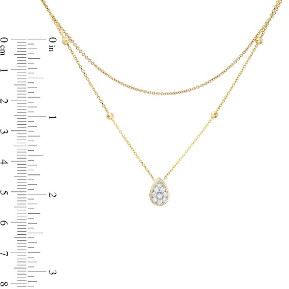 Previously Owned - 1/6 CT. T.w. Pear-Shaped Multi-Diamond Double Strand Bead Station Necklace in 10K Gold - 16.5"