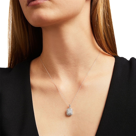 Previously Owned - 3/4 CT. T.w. Emerald-Shaped Multi-Diamond Frame Pendant in 10K White Gold