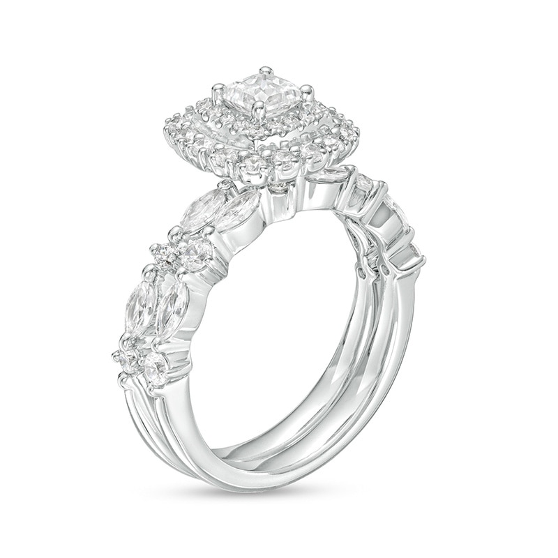 Main Image 3 of Previously Owned - 1-3/8 CT. T.W.  Princess-Cut Diamond Double Frame Bridal Set in 14K White Gold (I/I1)