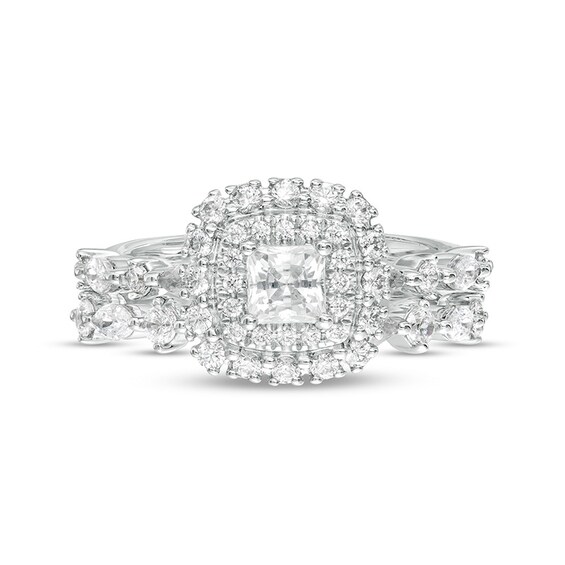 Previously Owned - 1-3/8 CT. T.w. Princess-Cut Diamond Double Frame Bridal Set in 14K White Gold (I/I1)
