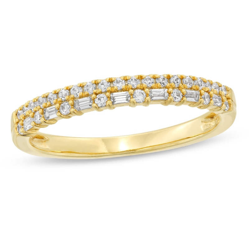 Main Image 1 of Previously Owned - Alternating 1/4 CT. T.W. Baguette-Cut and Round Diamond Double Row Band in 10K Gold