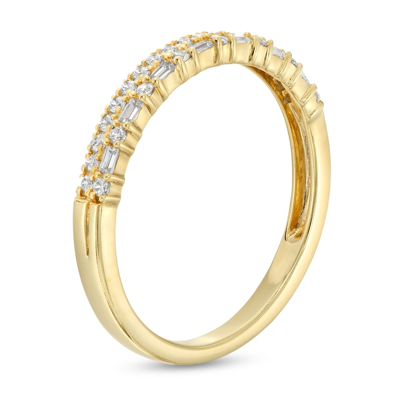 Main Image 3 of Previously Owned - Alternating 1/4 CT. T.W. Baguette-Cut and Round Diamond Double Row Band in 10K Gold
