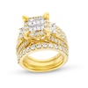 Thumbnail Image 1 of Previously Owned - 4 CT. T.W. Quad Princess-Cut Diamond Frame Tiered Three Piece Bridal Set in 14K Gold