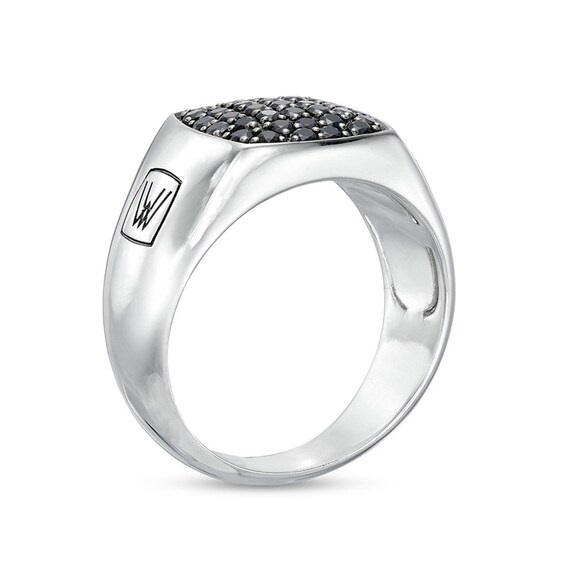 Previously Owned - Vera Wang Men 7/8 CT. T.w. Black Multi-Diamond Signet Ring in Sterling Silver with Black Rhodium