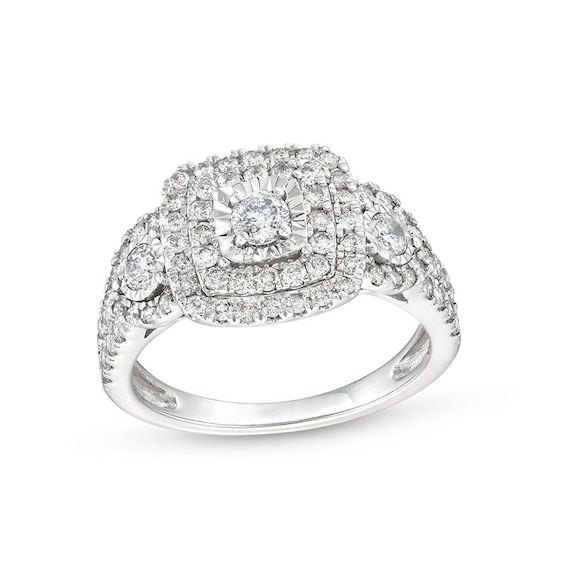Previously Owned - 1 CT. T.w. Diamond Square Teardrop Sides Past Present FutureÂ® Engagement Ring in 10K White Gold
