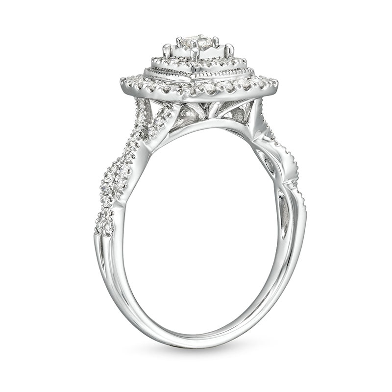 Main Image 3 of Previously Owned - 1/2 CT. T.W. Princess-Cut Diamond Cushion Frame Vintage-Style Ring in 10K White Gold